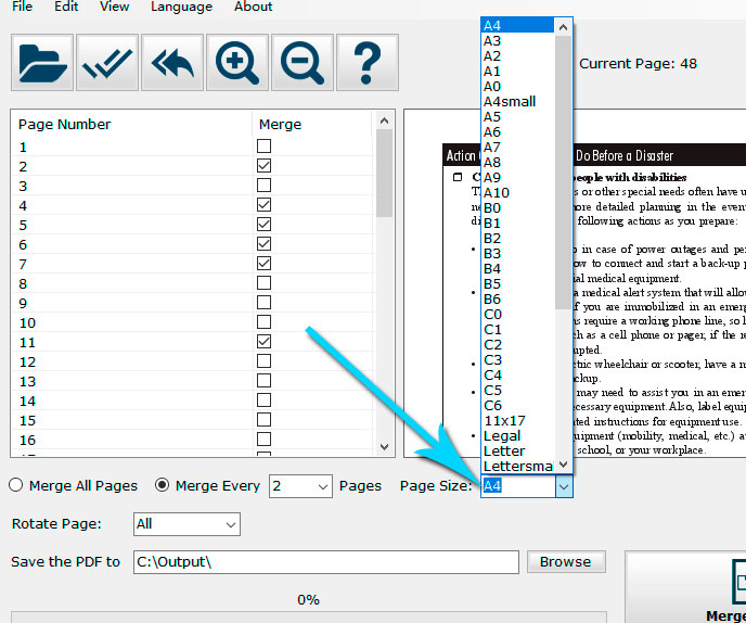 how to change pdf page size